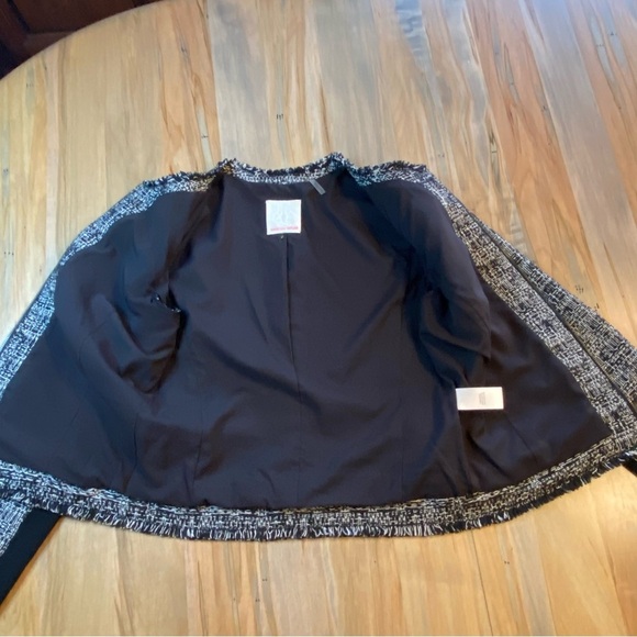 REBECCA TAYLOR Sz 4 Black/White Tweed Zip Lined Jacket Lamb Leather Accents - Picture 12 of 16